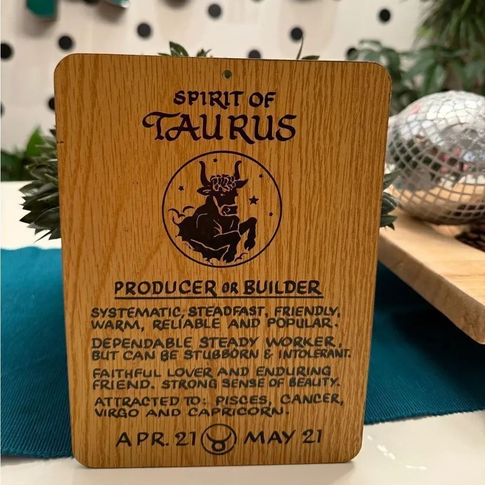 Vintage 1970s Kitschy Groovy Taurus Zodiac Wooden Wall Decor Plaque